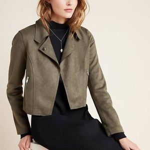 Anthropologie Kelyn Moss Green Suede Moto Jacket